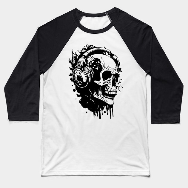 skull listening to music Baseball T-Shirt by lkn